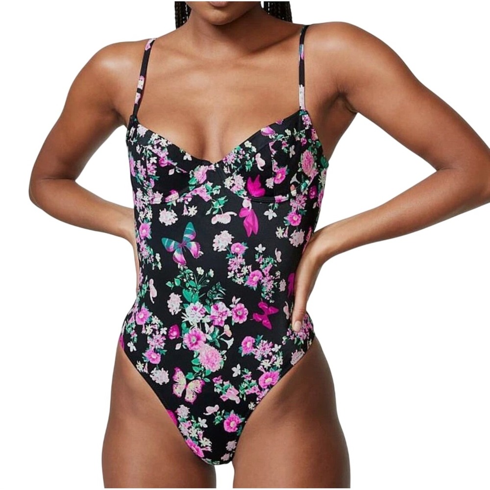 Victoria's Secret Wicked One Piece Black Floral  XL